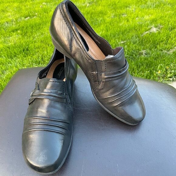 Earth Maize Womens Loafers Shoes Slip On Ruched Low Heel Leather Black Size 9D - Picture 4 of 9